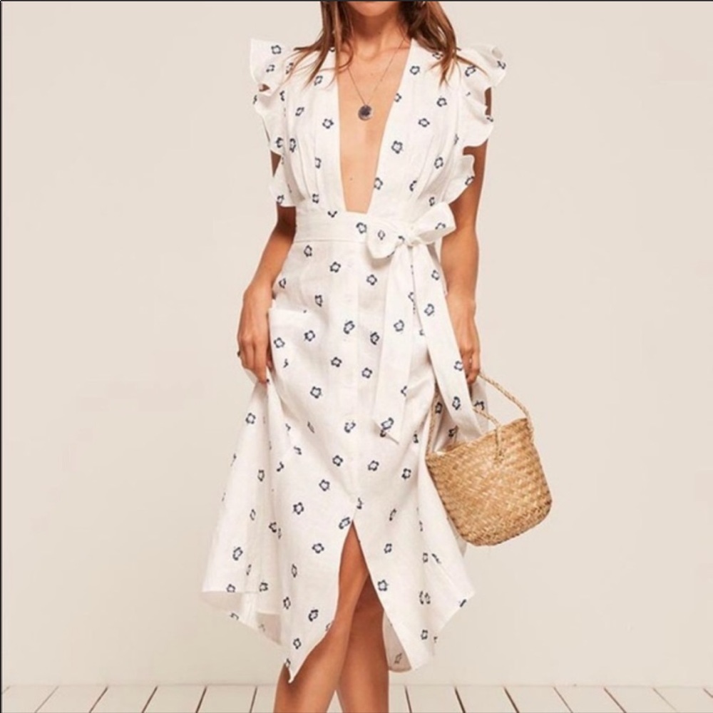 Reformation Serengeti dress in Hawaii print